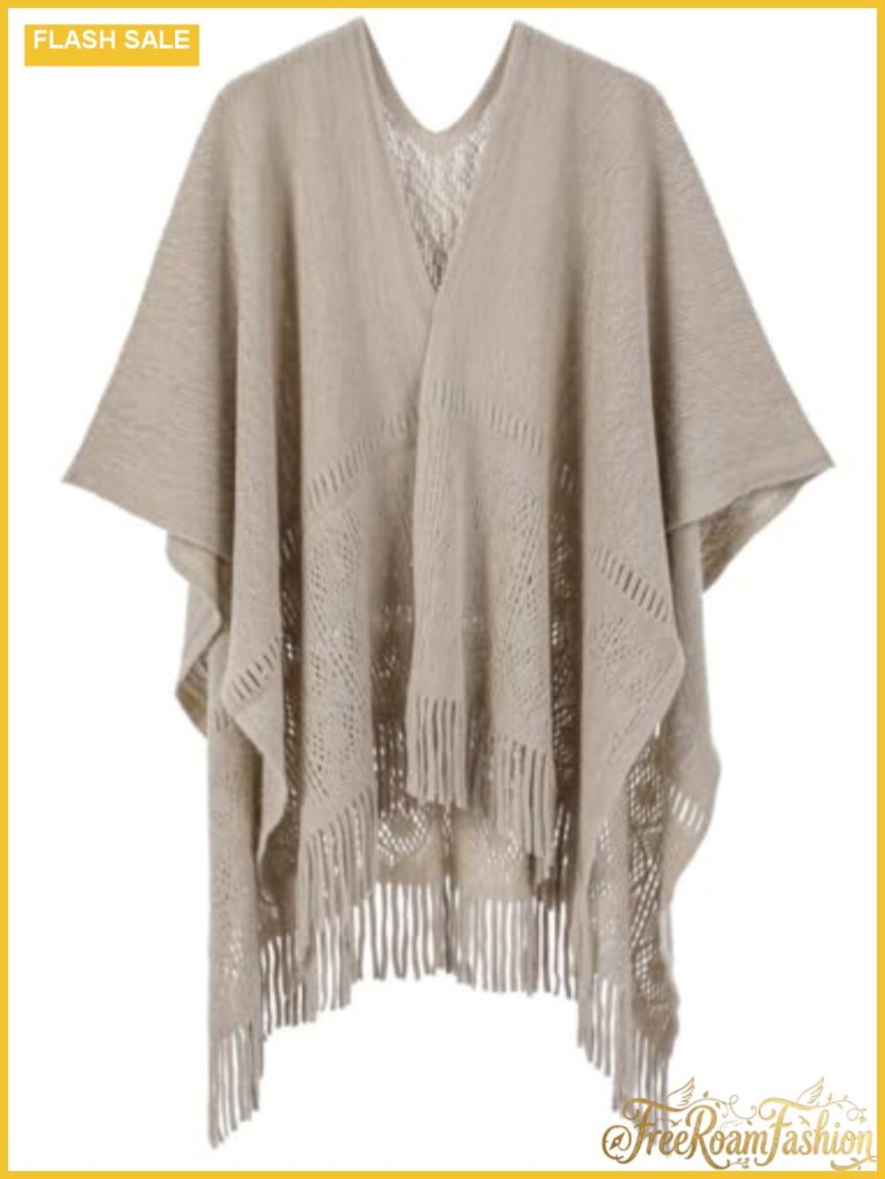 Knit Shawl Wrap Open Front Poncho Cape Cardigan Sweater with Tassel